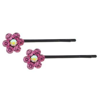 Karen Marie - Crystal Flower Bobby Pins - Rose - Black (Set of 2)